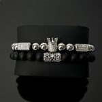 King Matt természetes kőzet, réz karkötő szett ezüst színű díszítéssel