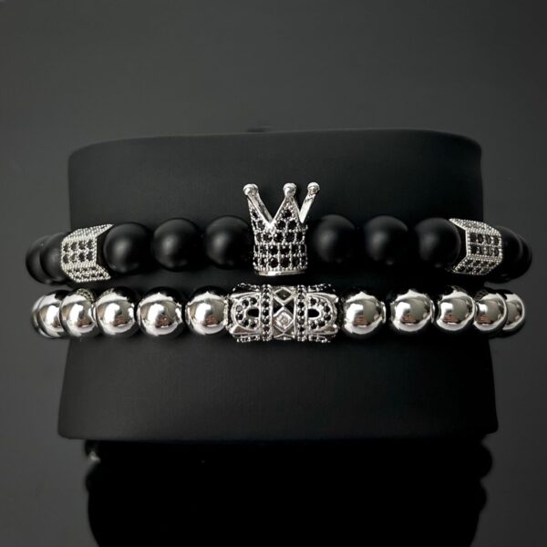 King matt fekete karkötő szett ezüst színű díszítéssel